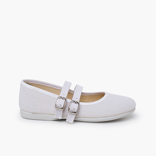 Merceditas lino doble hebilla Blanco