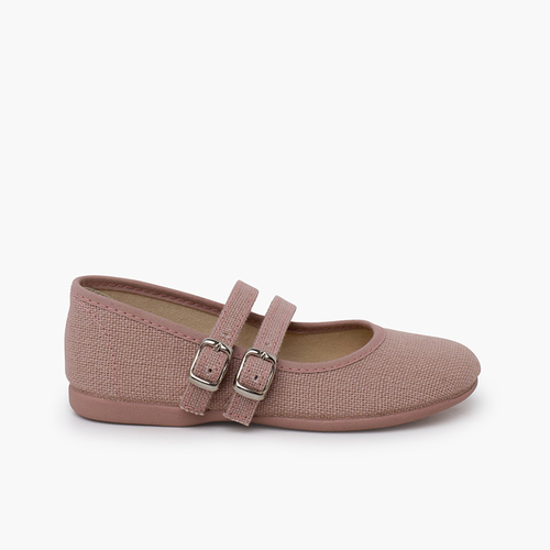 Merceditas lino doble hebilla Rosa Palo