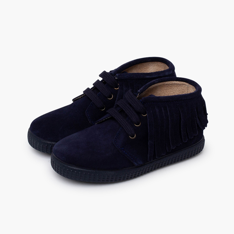 Botas niños serraje flecos puntera redonda Azul Marino