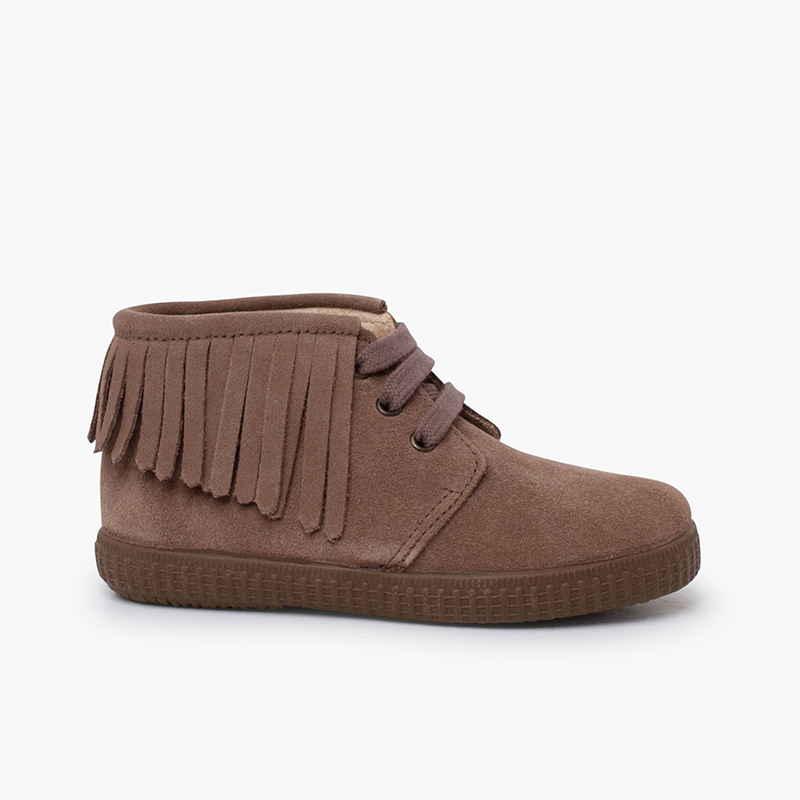 Botas niños serraje flecos puntera redonda Topo