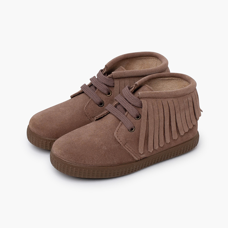 Botas niños serraje flecos puntera redonda Topo