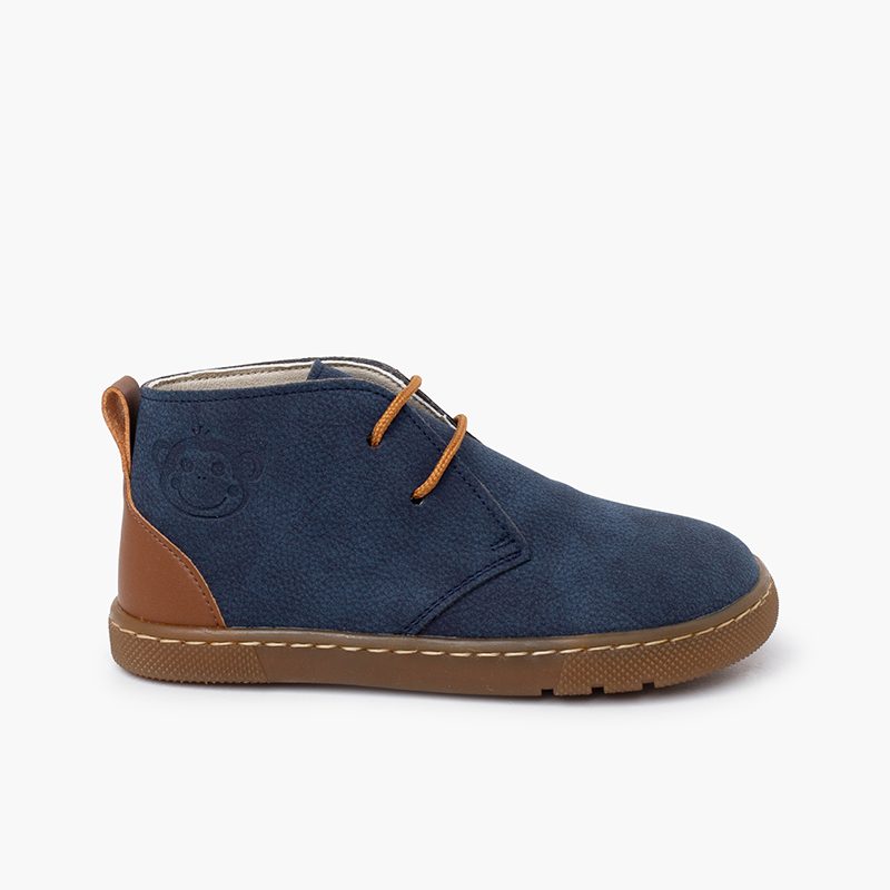 Botas niño barefoot cordones talonera cuero Azul Marino