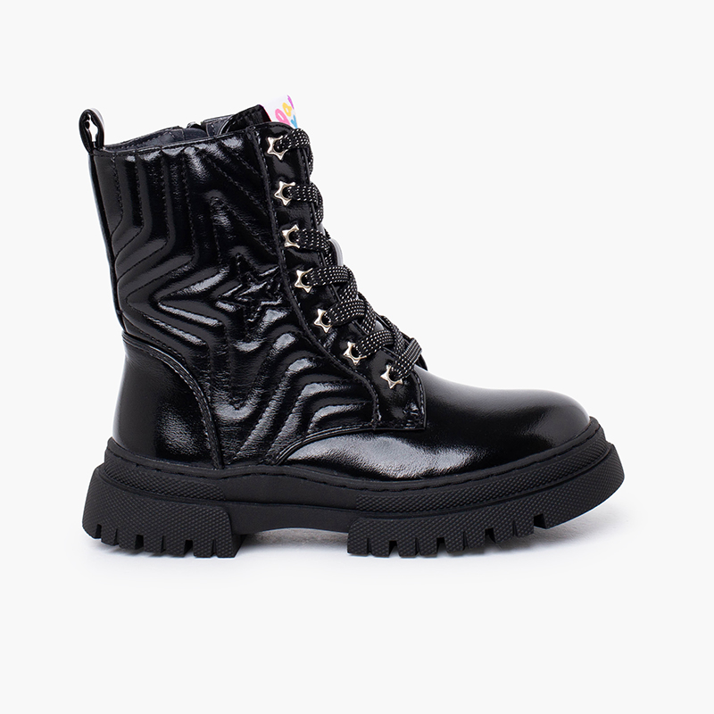 Botas militares estrella cordones glitter Negro