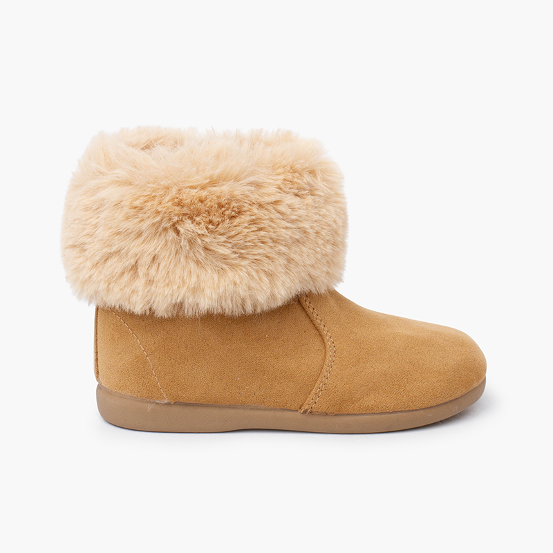 Botas niña cuello pelito suela fina Camel