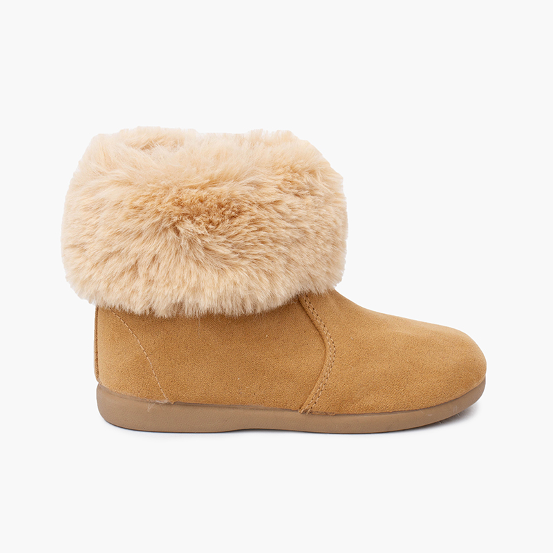 Botas niña cuello pelito suela fina Camel