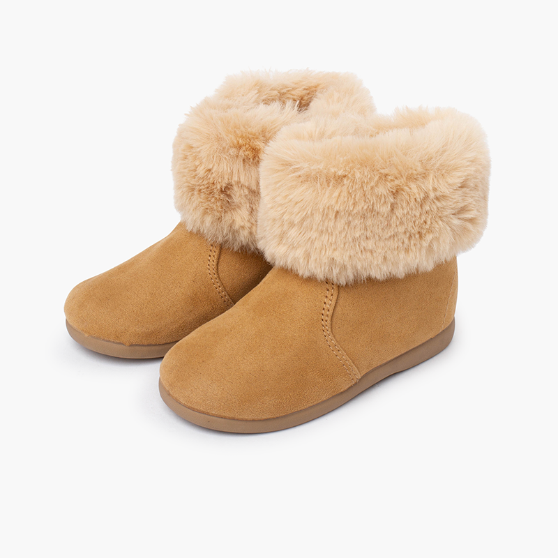 Botas niña cuello pelito suela fina Camel