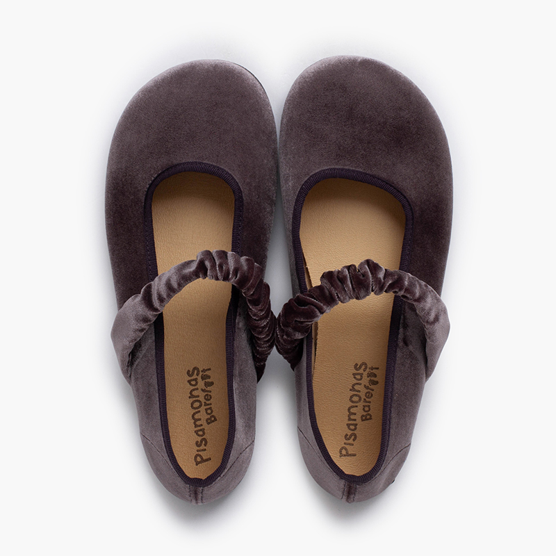 Merceditas barefoot terciopelo tira fruncida Gris