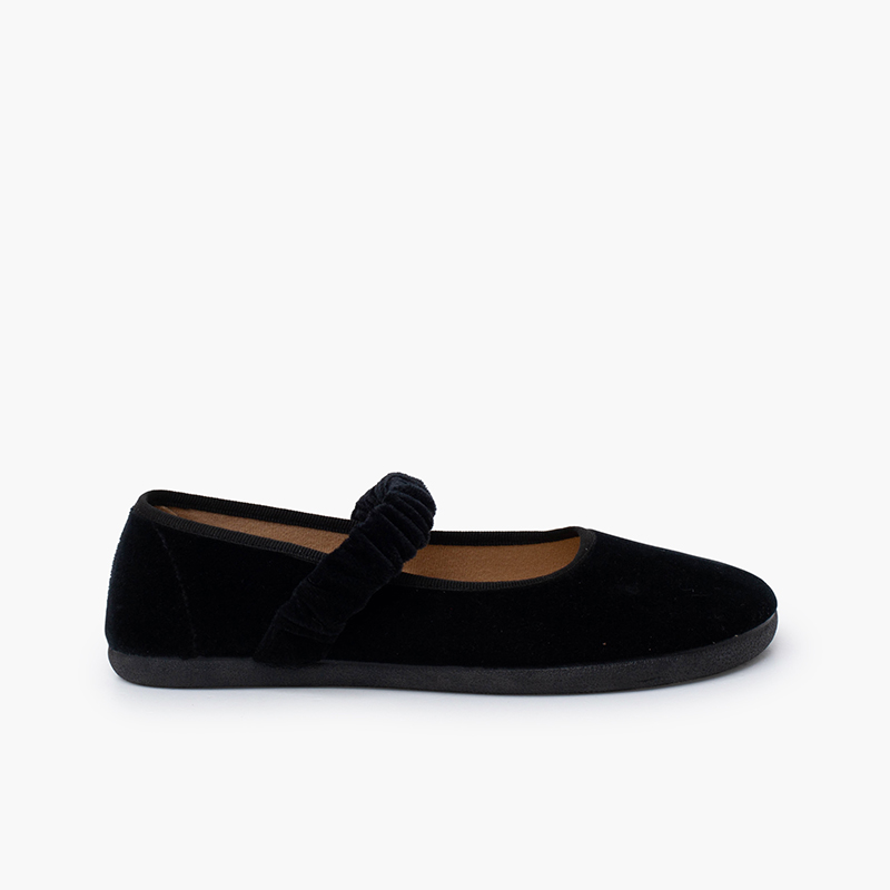 Merceditas barefoot terciopelo tira fruncida Negro
