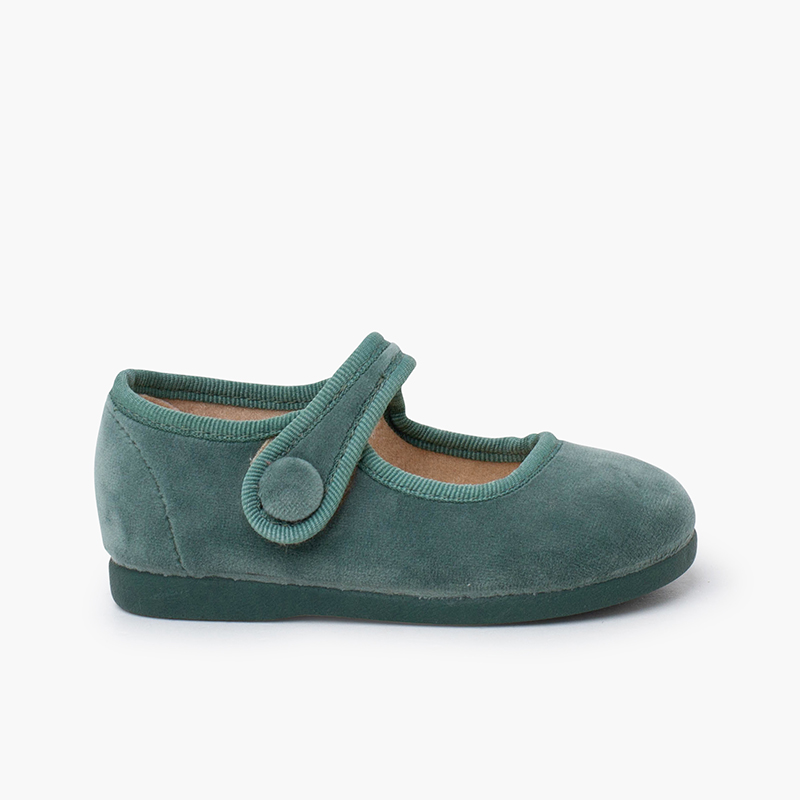 Merceditas velvet tira adherente botón Verde Agua