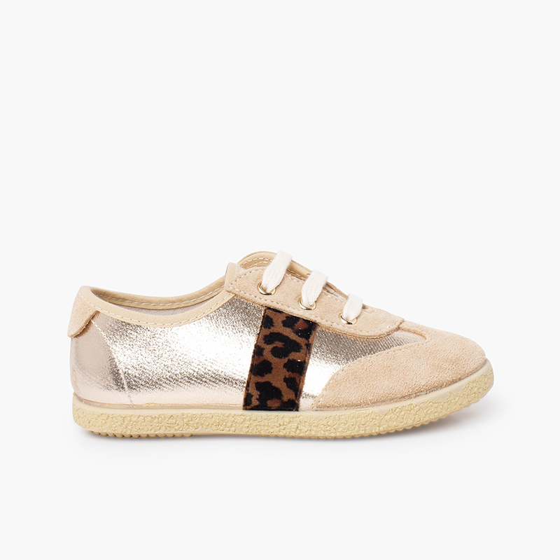 Zapatillas niña cordones detalles metalizados Oro