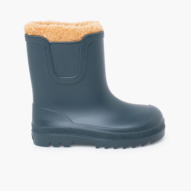 Botas agua barefoot wide chelsea borreguito gris petróleo