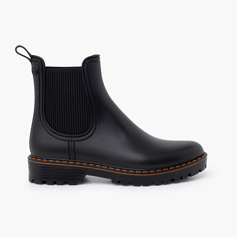 Botines lluvia mujer suela track tri Negro