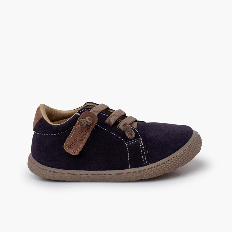 Zapatillas serraje barefoot cordones elásticos Azul Jeans