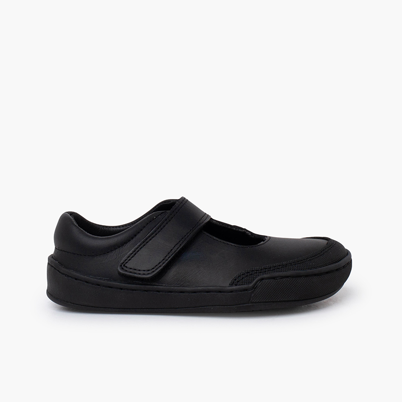 Merceditas colegiales barefoot piel niña Negro