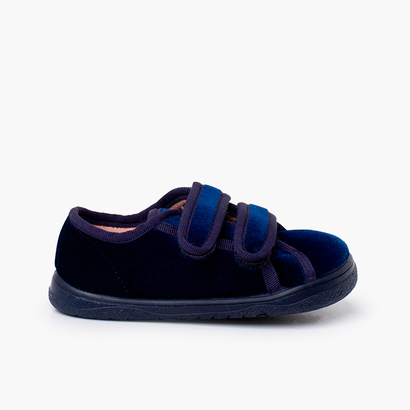Zapatillas terciopelo barefoot doble tira adherente Azul Marino