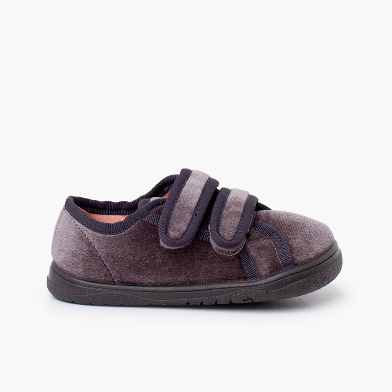 Zapatillas terciopelo barefoot doble tira adherente Gris