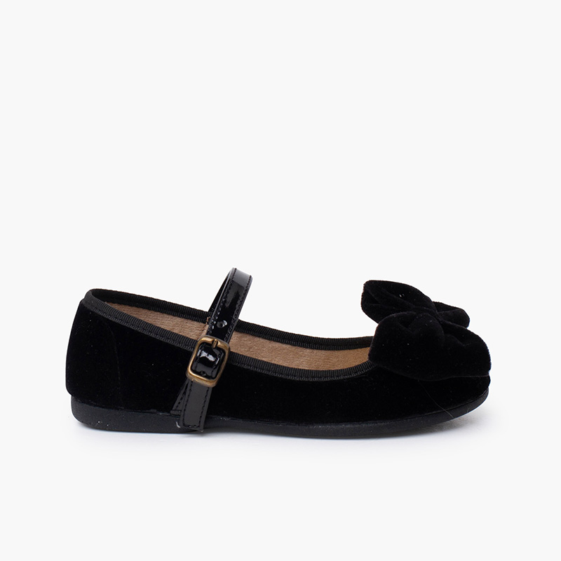 Mercedita terciopelo lazo grande tira charol Negro