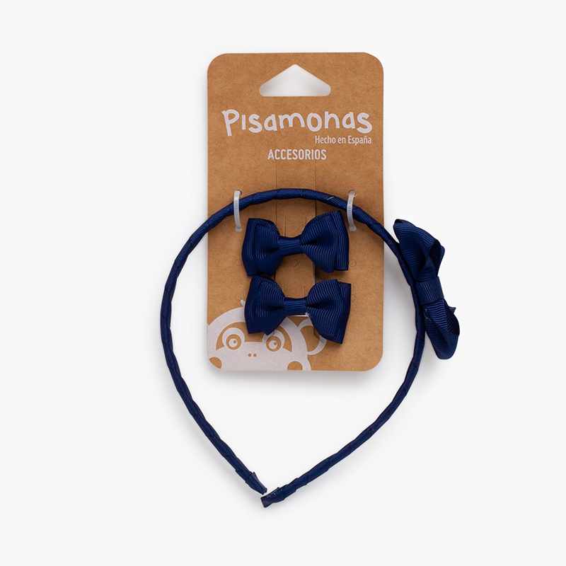 Pack pelo niña diadema lazo y lacitos Azul Marino