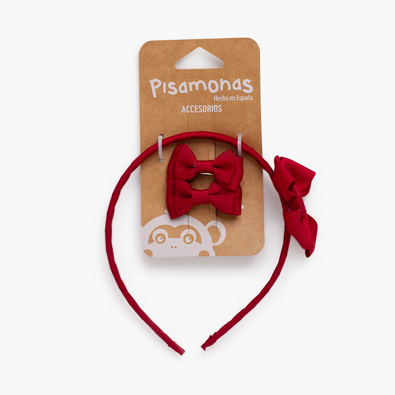 Pack pelo niña diadema lazo y lacitos Burdeos