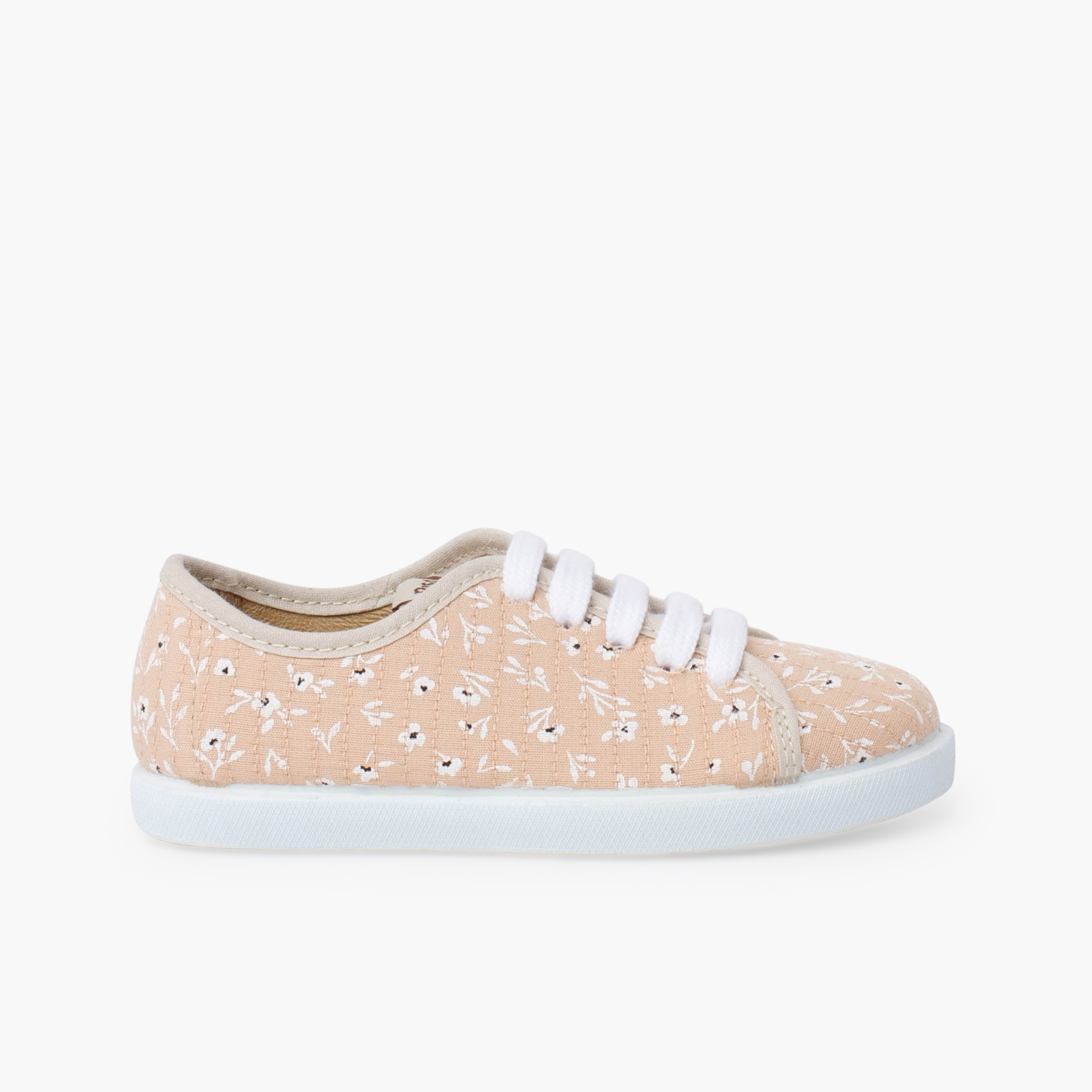 Baskets lacets fille fleurs Beige