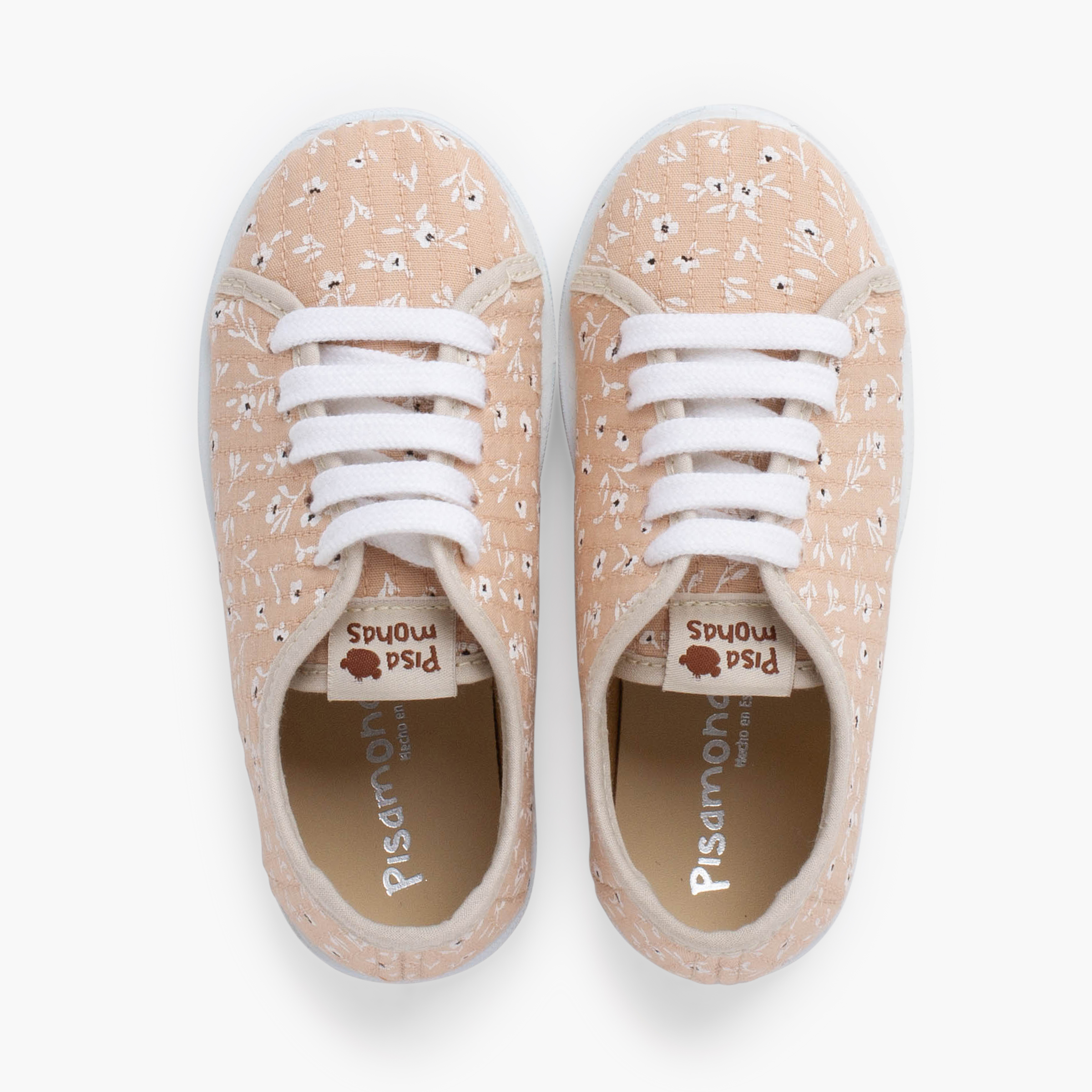 Zapatillas cordones niña flores Beige