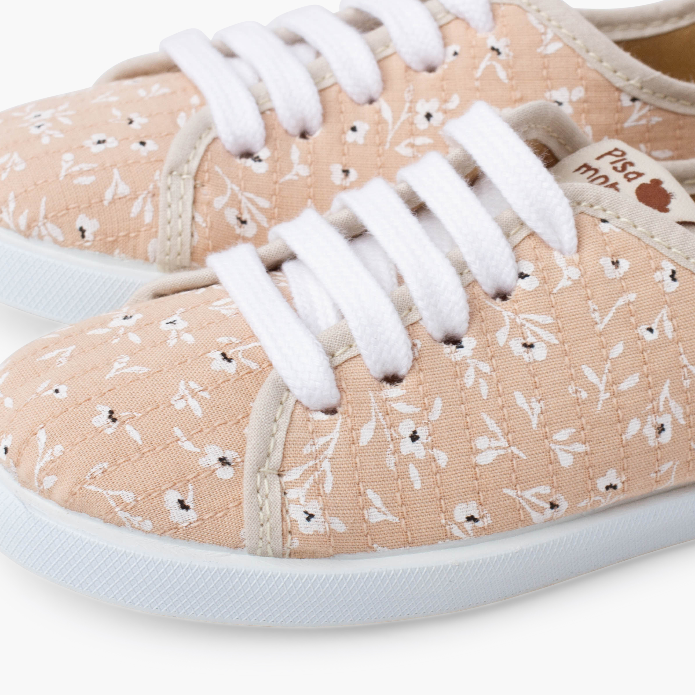 Zapatillas cordones niña flores Beige