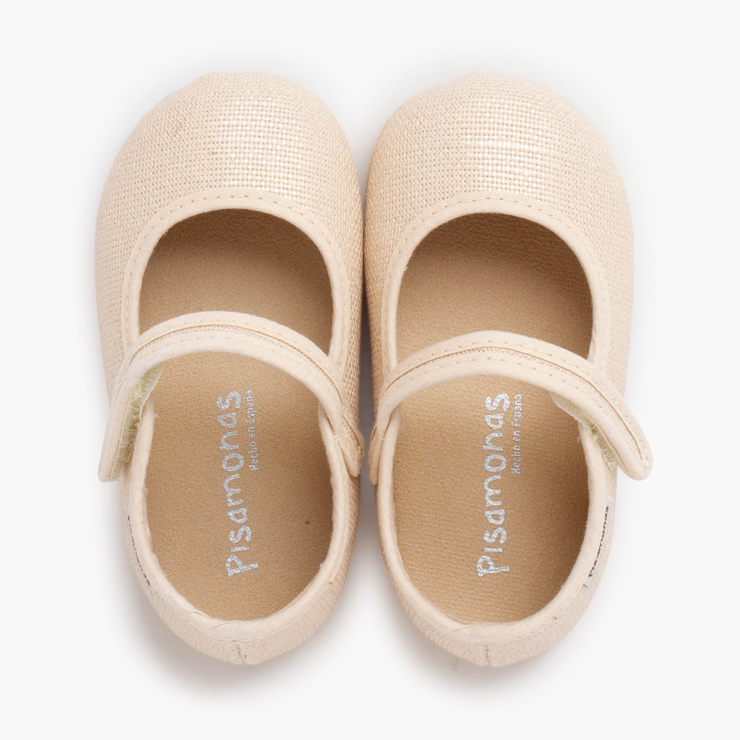 Merceditas barefoot lino brillo cierre adherente Champagne