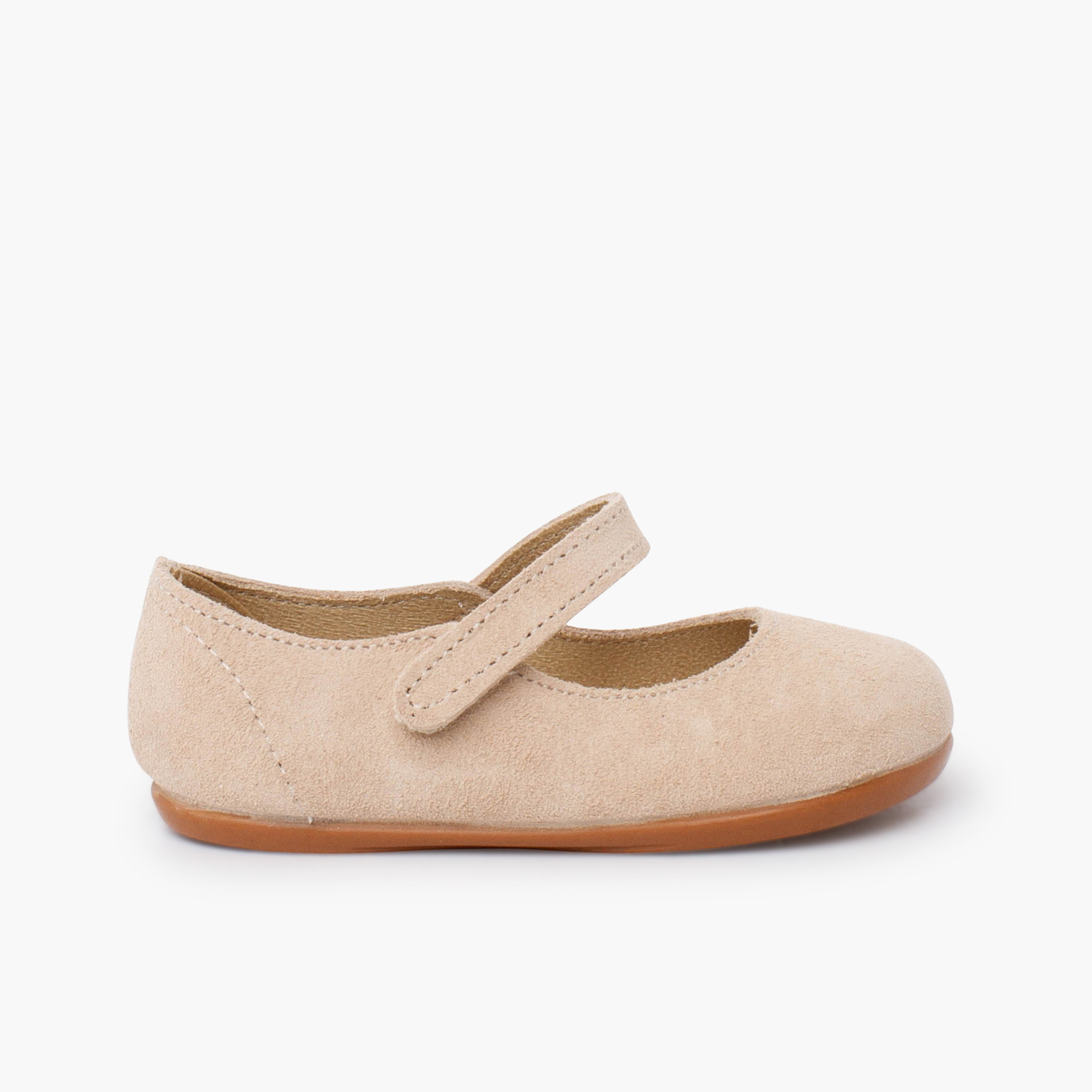 Merceditas barefoot serraje niña primeros pasos Beige