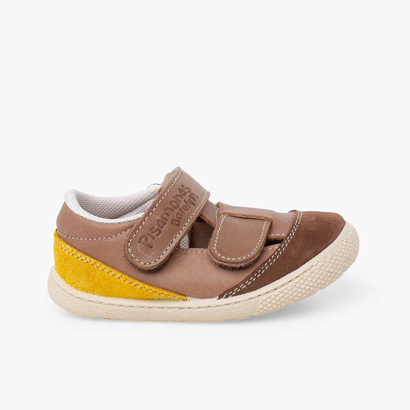 Sandalias barefoot piel niños doble tira Tierra