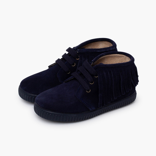 Botas niños serraje flecos puntera redonda Azul Marino