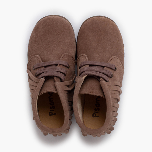 Botas niños serraje flecos puntera redonda Topo