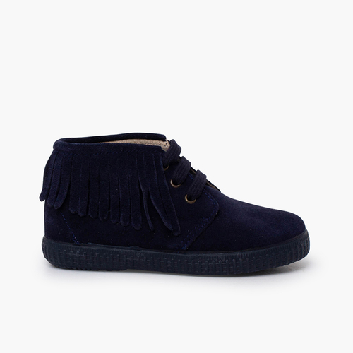 Botas niños serraje flecos puntera redonda Azul Marino