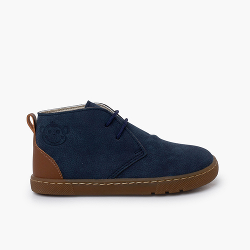 Botas niño barefoot cordones talonera cuero Azul Marino