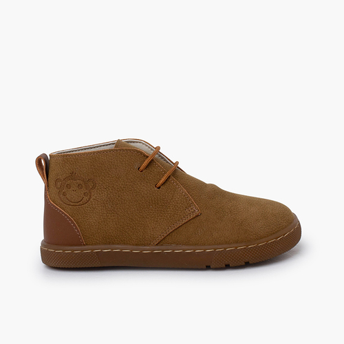 Botas niño barefoot cordones talonera cuero Camel