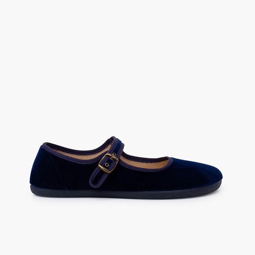 Merceditas barefoot terciopelo hebilla Azul Marino