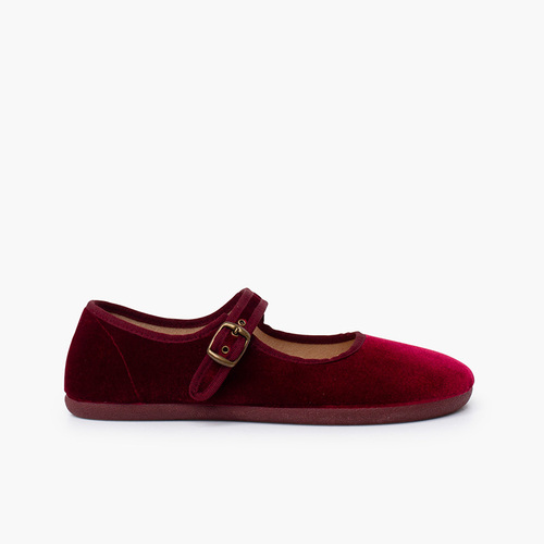Merceditas barefoot terciopelo hebilla Burdeos