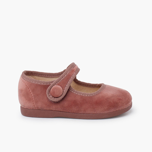 Merceditas velvet tira adherente botón Rosa