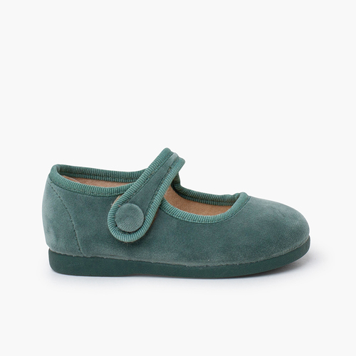 Merceditas velvet tira adherente botón Verde Agua