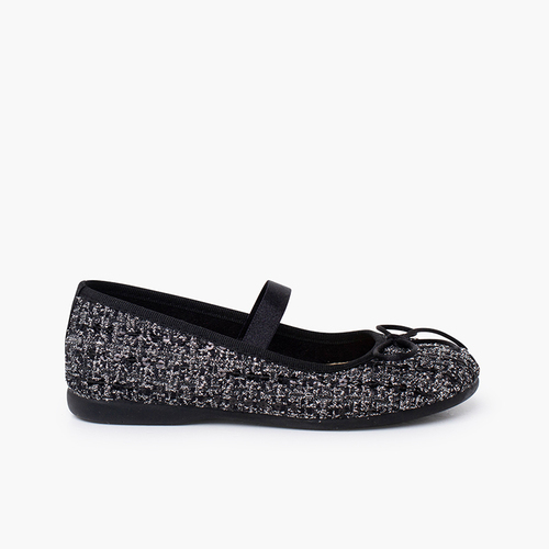 Merceditas elástico tweed brillo Negro