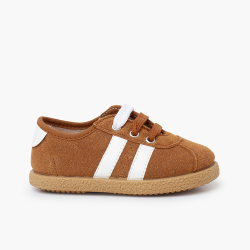 Zapatillas rayas laterales blancas doble cordón Camel