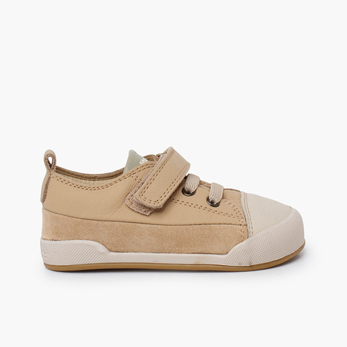 Zapatillas piel puntera cordones elásticos Blanditos Arena