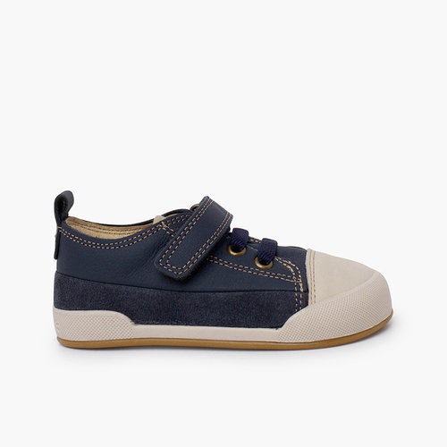 Zapatillas piel puntera cordones elásticos Blanditos Azul Marino
