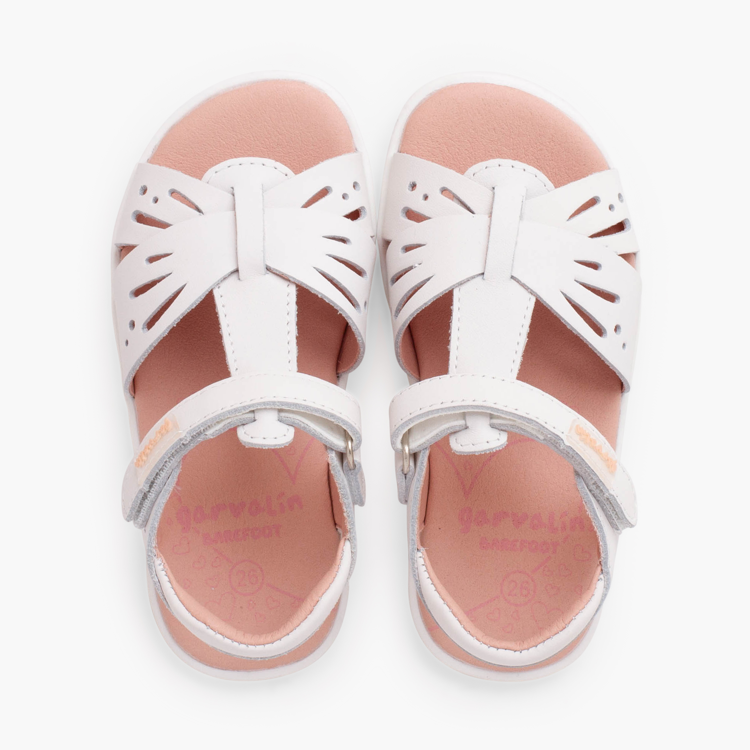 Sandalias barefoot niña mariposa piel Blanco