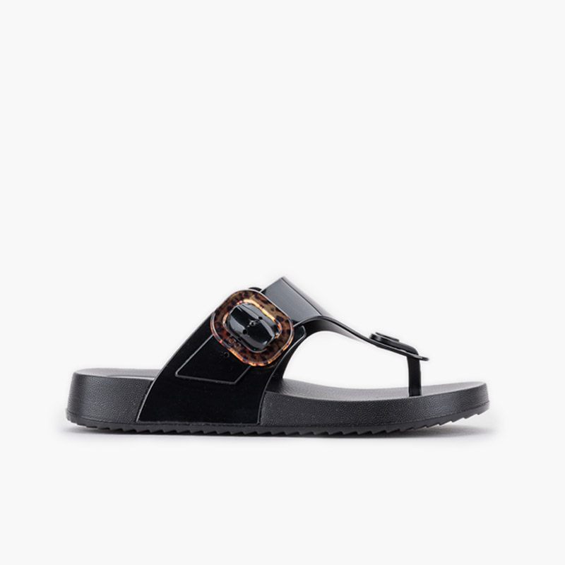 Sandalias dedo extra light brillo mujer Negro