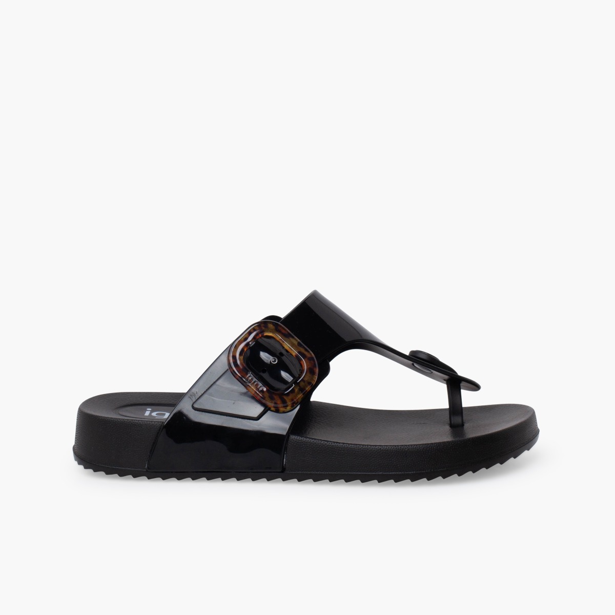 Sandalias dedo extra light brillo mujer Negro