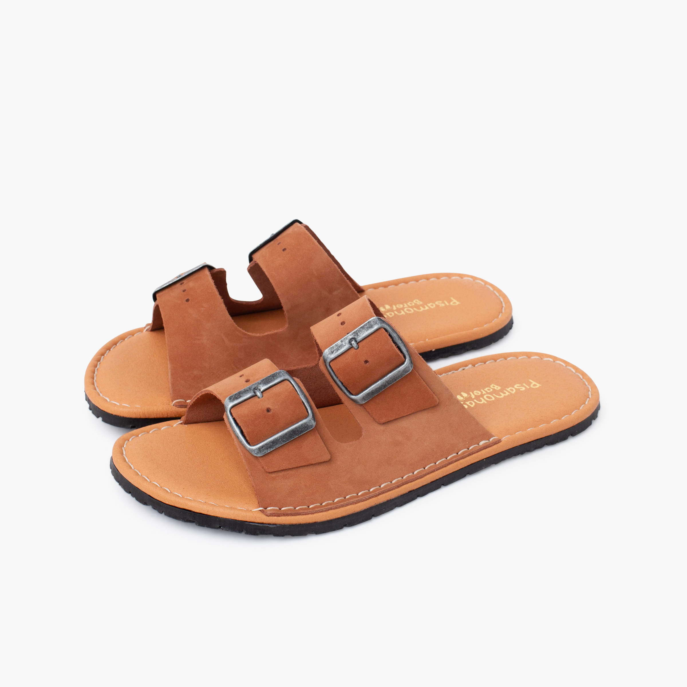 Sandalias barefoot doble hebilla nobuck Terracota