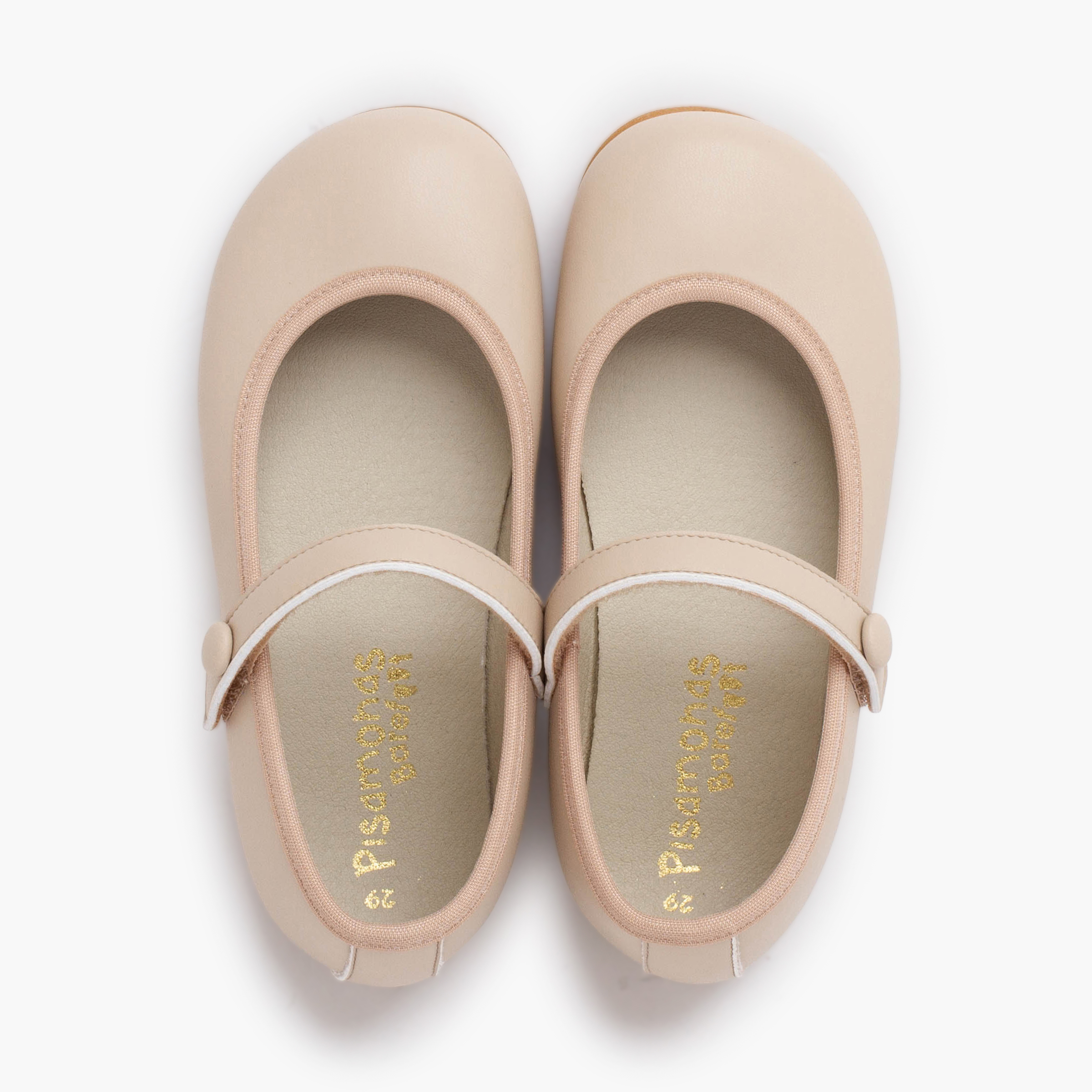 Merceditas Comunión barefoot tira adherente botón Beige