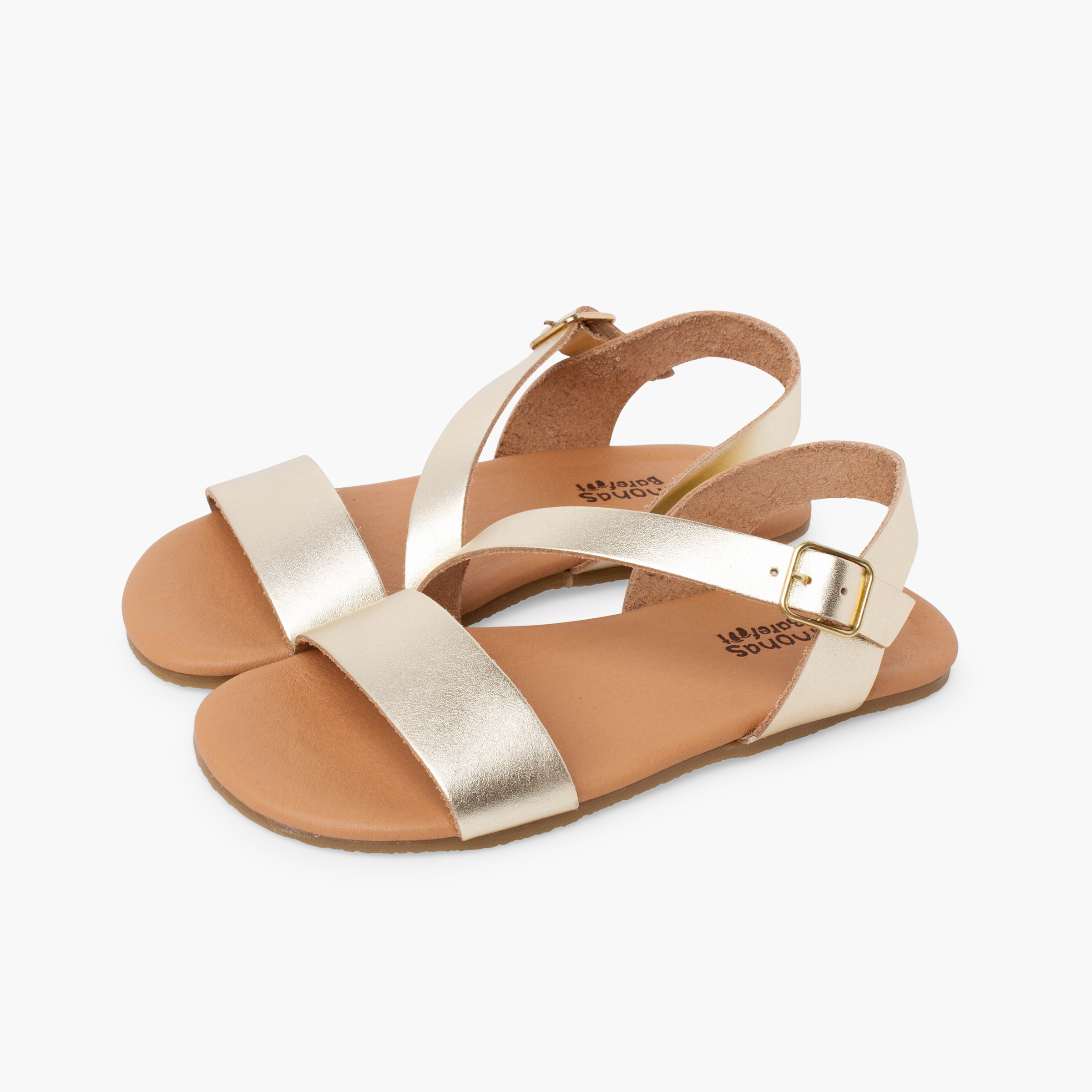 Sandalia barefoot tira cruzada Champagne
