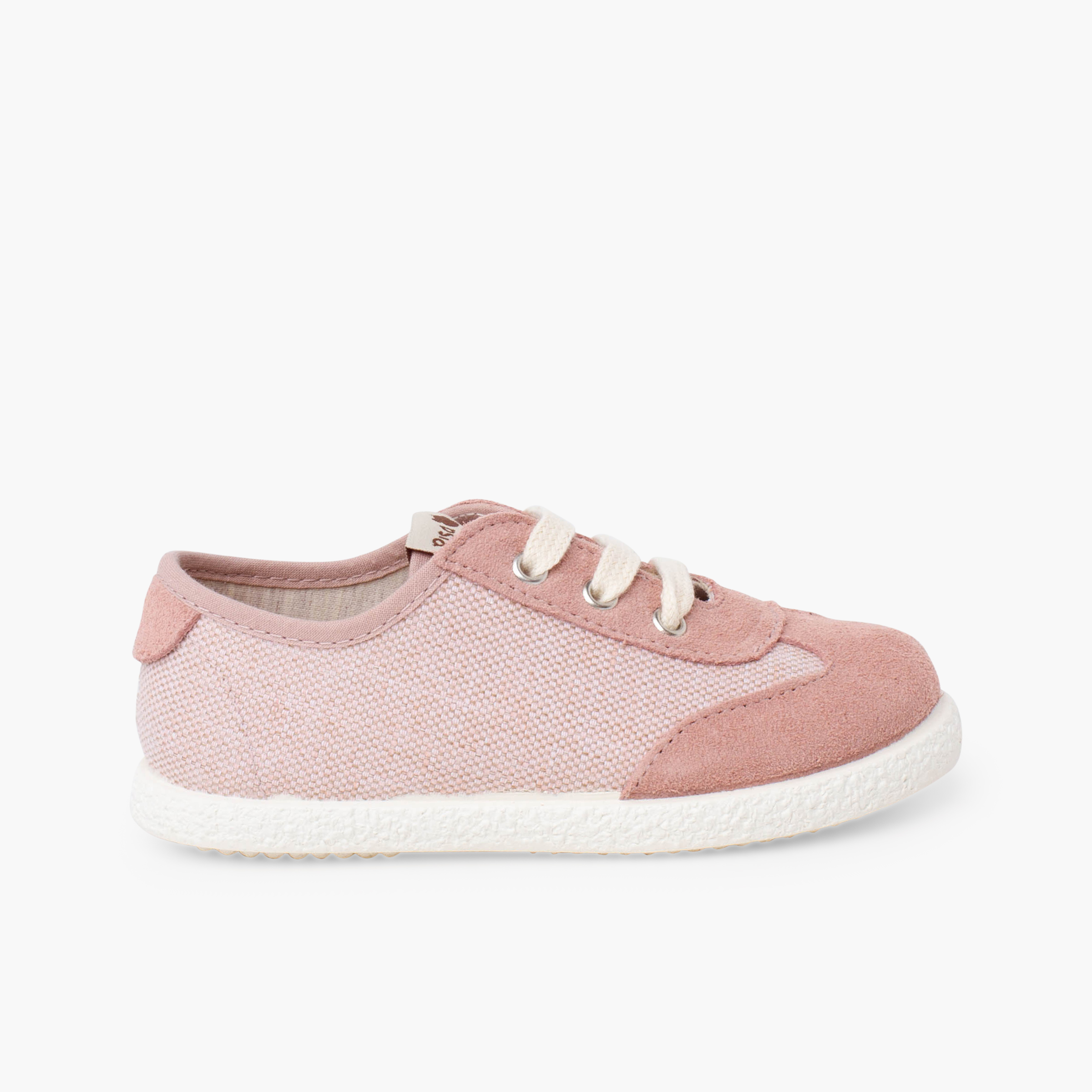 Zapatillas combinadas serraje cordones Rosa