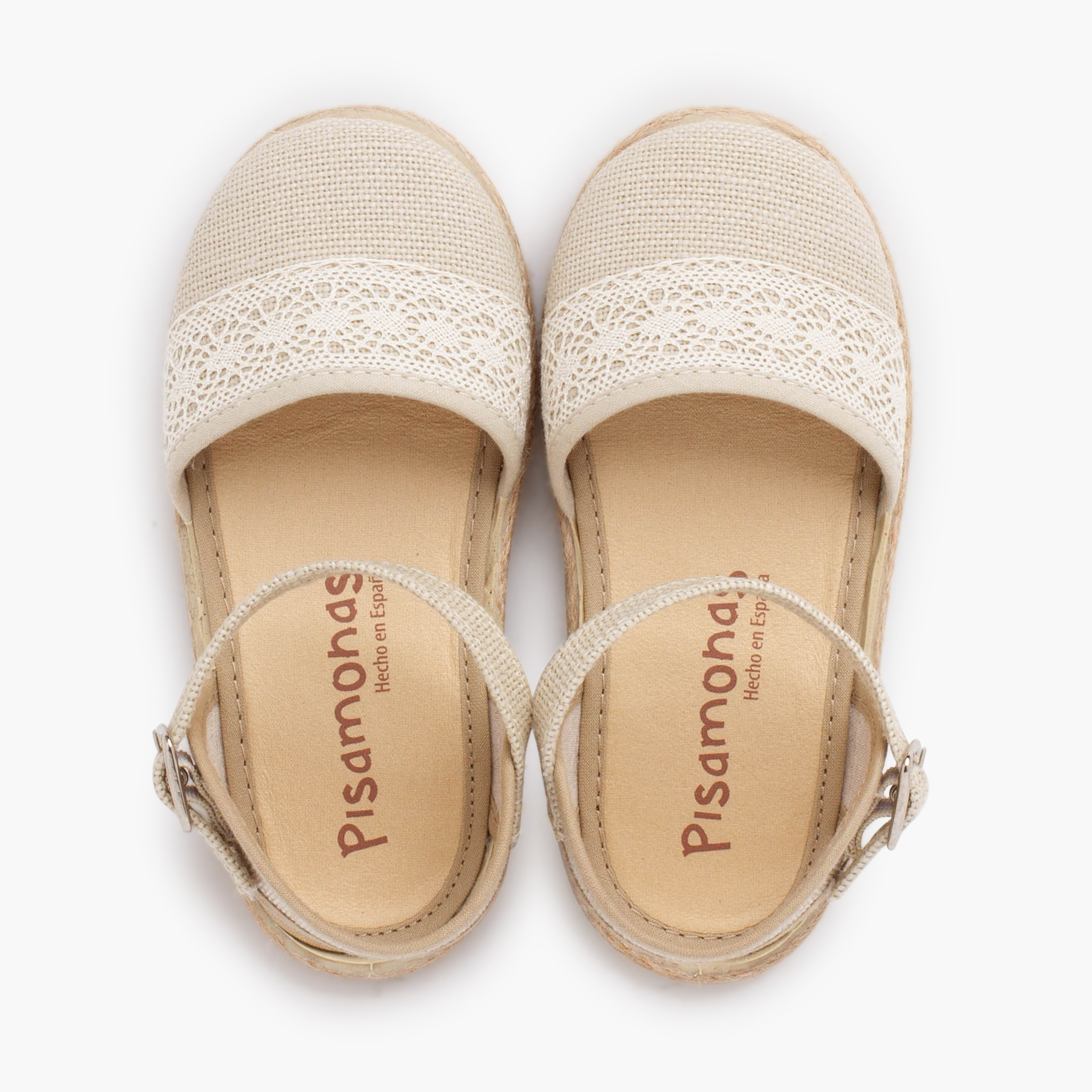 Alpargatas ceremonia lino encaje bolillos Crudo